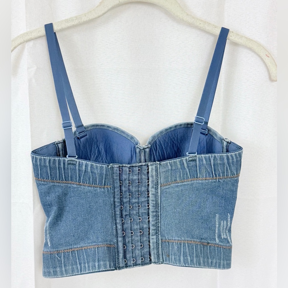 Ellacci Denim Nonslip Bustier Crop Top Corset Bra Detachable Straps XS/34B NWT - Picture 9 of 10